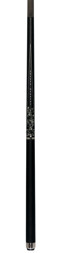Little Monster Matte Black with 2 White Points Graphics No Wrap Play Cue with Carbon Fiber Shaft
