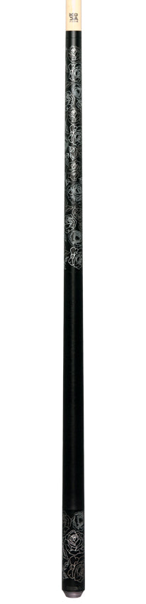 KODA Matte Black with Silver Rose Graphic Play Cue and Irish Linen Wrap