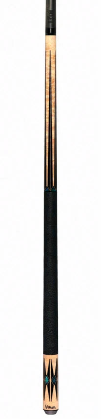 Bull Carbon Birdseye Maple with Black Points and Abalone Inlays Play Cue with Textured Leather Wrap