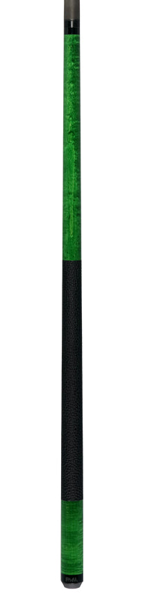 Bull Carbon Green-Stained Curly Maple Play Cue with Textured Leather Wrap