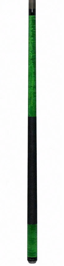 Bull Carbon Green-Stained Curly Maple Play Cue with Textured Leather Wrap