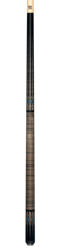 KODA Black-Stained Maple with Gray Points and Blue Inlay Graphic Pool Cue - KD55GY