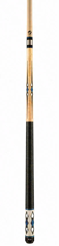 Viking Motore Series Khaki-Stained Birdseye Maple with 48 Mirror, Black, and Blue Premium Pearl Play Cue - MT0404