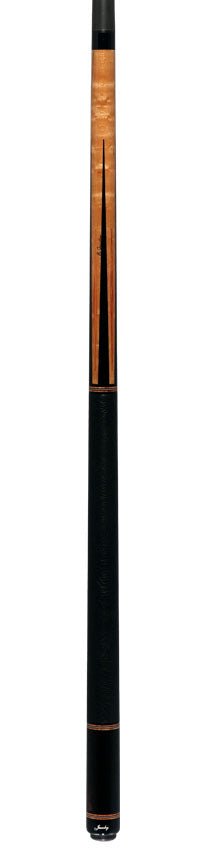 Jacoby Custom Birdseye Maple with Ebony and Tulipwood Points Pool Cue with Black Bull Hide Wrap and Jacoby Black Carbon Shaft