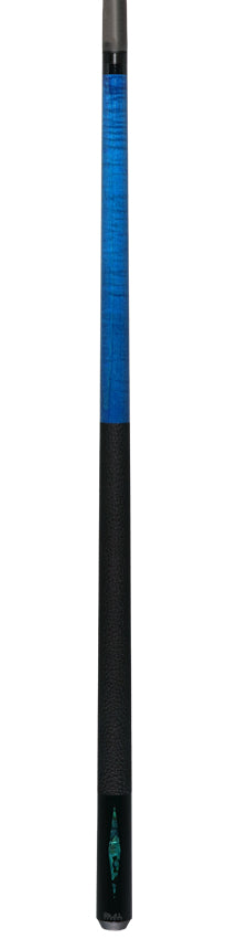 Bull Carbon Blue Stained Maple with Blue Genuine Shell Inlays Play Cue with Textured Leather Wrap