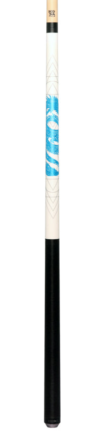 KODA Matte White with Blue Dragon Graphic Play Cue with Irish Linen Wrap