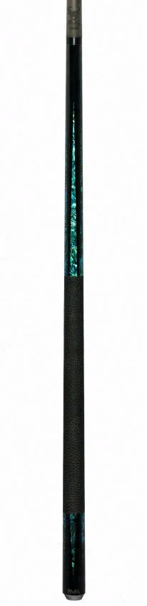 Bull Carbon Black with 6 Iridescent Blue Points Play Cue with Textured Leather Wrap