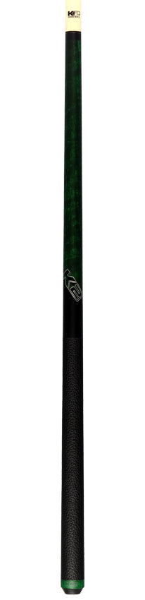 K2 Matte Green-Stained Maple Play Cue with Leather Wrap and 12.50mm LD Shaft - KLCGN