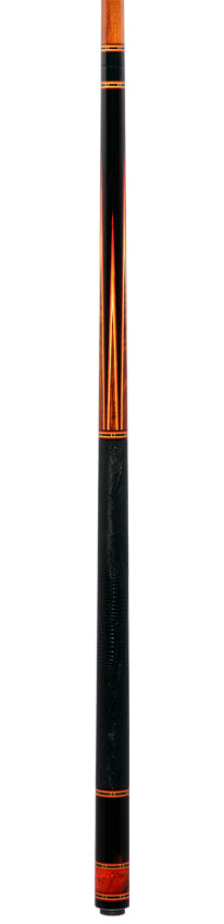 Jim Pierce Custom Cues - Gabon Ebony Forearm with 6 Mexican Cocobolo Points and Black Lizard Leather Wrap  - 2 Keilwood  Shafts