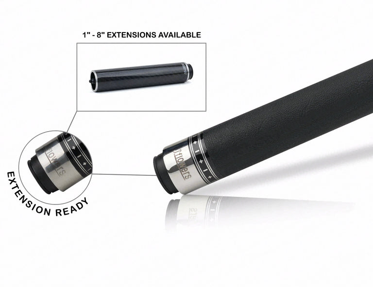 JFlowers True Black Pool Cue with Black Elephant Wrap and Carbon Shaft