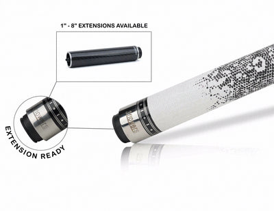 JFlowers True White Pool Cue with White Lizard Wrap and Carbon Shaft