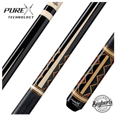 Pure X Midnight Black and Natural Maple with Bocote and Thuya Burl Graphic Pool Cue with Linen Wrap