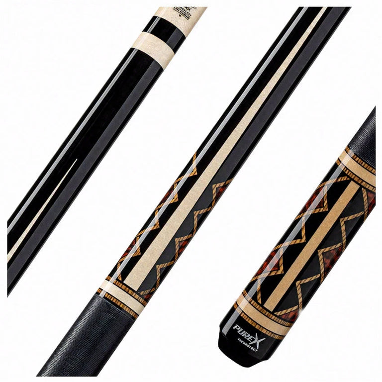 Pure X Midnight Black and Natural Maple with Bocote and Thuya Burl Graphic Pool Cue with Linen Wrap