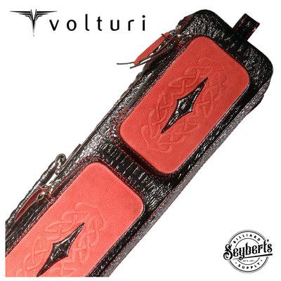 Volturi 4X8 Custom Two-Tone Crocodile Leather Butterfly Soft Cue Case - Black/Red