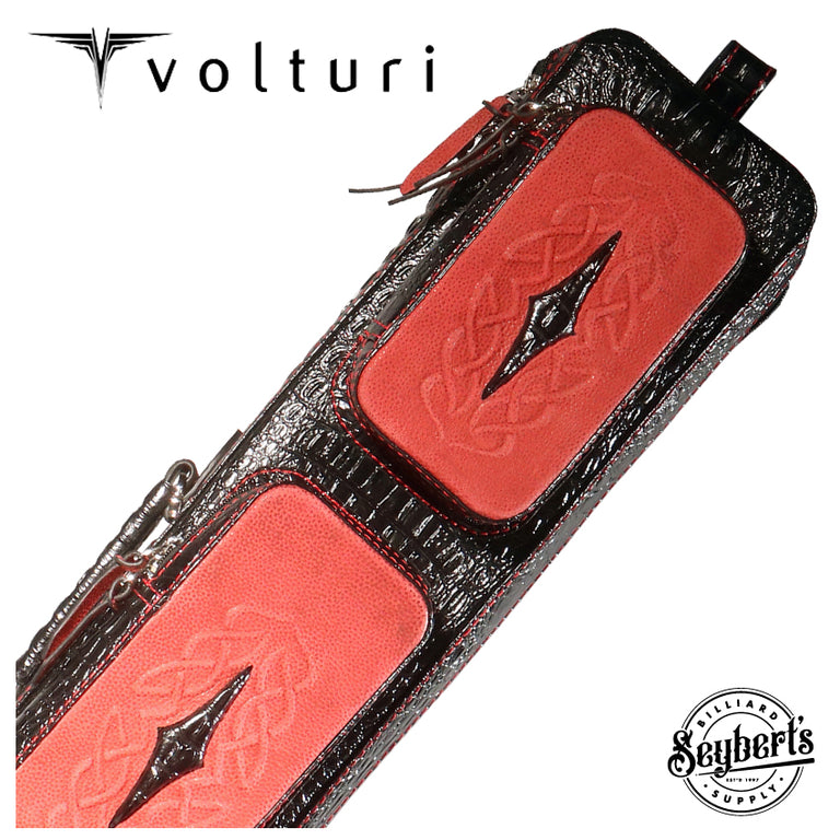 Volturi 4X8 Custom Two-Tone Crocodile Leather Butterfly Soft Cue Case - Black/Red