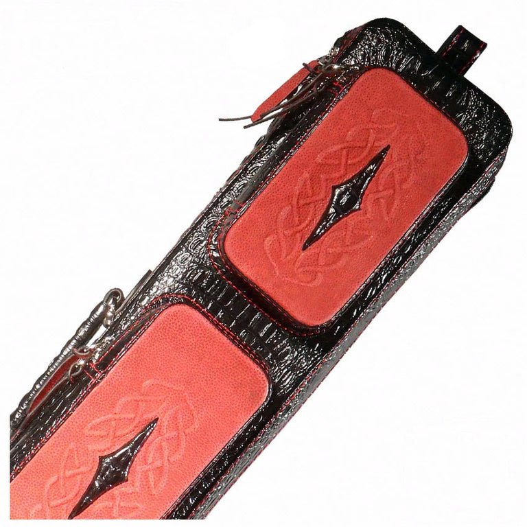 Volturi 4X8 Custom Two-Tone Crocodile Leather Butterfly Soft Cue Case - Black/Red