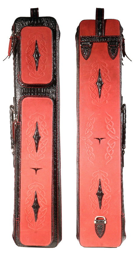 Volturi 4X8 Custom Two-Tone Crocodile Leather Butterfly Soft Cue Case - Black/Red