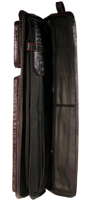 Volturi 4X8 Custom Two-Tone Crocodile Leather Butterfly Soft Cue Case - Black/Red