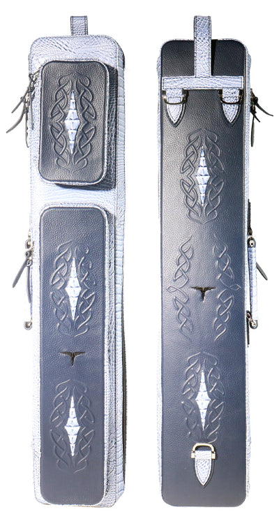 Volturi 4X8 Custom Two-Tone Crocodile Leather Butterfly Soft Cue Case - Blue/Dark Blue