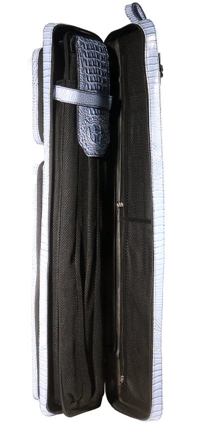 Volturi 4X8 Custom Two-Tone Crocodile Leather Butterfly Soft Cue Case - Blue/Dark Blue