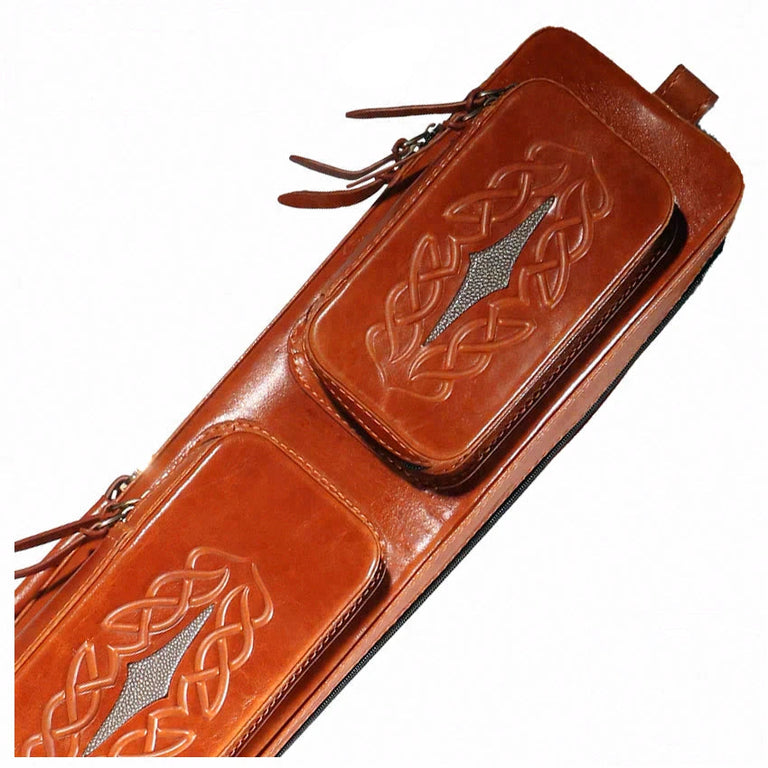 Volturi 4X8 Custom Smooth Grain Leather Butterfly Soft Cue Case - Brick Orange