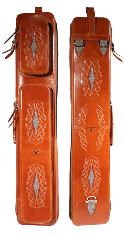 Volturi 4X8 Custom Smooth Grain Leather Butterfly Soft Cue Case - Brick Orange
