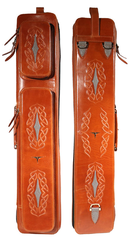 Volturi 4X8 Custom Smooth Grain Leather Butterfly Soft Cue Case - Brick Orange