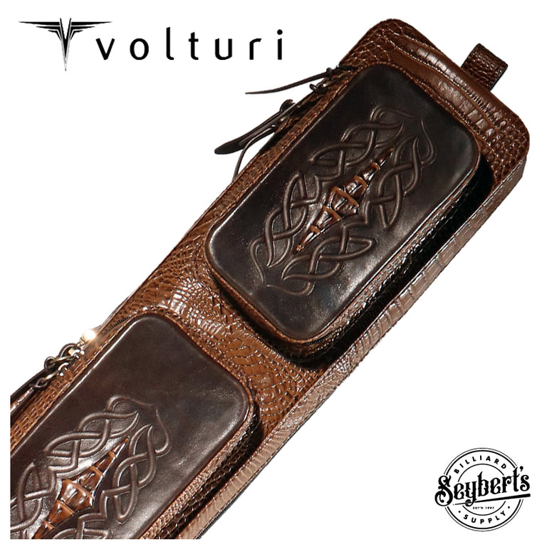 Volturi 4X8 Custom Two-Tone Crocodile Leather Butterfly Soft Cue Case - Brown/Dark Brown
