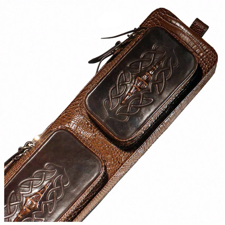 Volturi 4X8 Custom Two-Tone Crocodile Leather Butterfly Soft Cue Case - Brown/Dark Brown