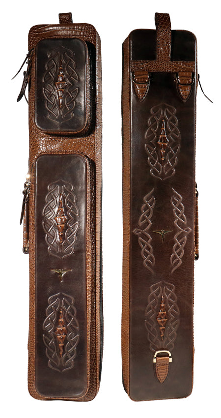 Volturi 4X8 Custom Two-Tone Crocodile Leather Butterfly Soft Cue Case - Brown/Dark Brown