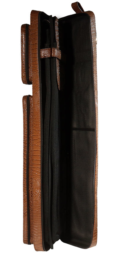 Volturi 4X8 Custom Two-Tone Crocodile Leather Butterfly Soft Cue Case - Brown/Dark Brown