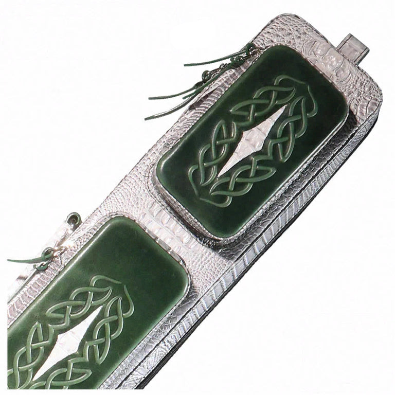 Volturi 4X8 Custom Two-Tone Crocodile Leather Butterfly Soft Cue Case - Green/Dark Green