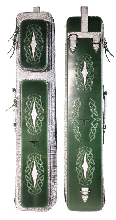 Volturi 4X8 Custom Two-Tone Crocodile Leather Butterfly Soft Cue Case - Green/Dark Green