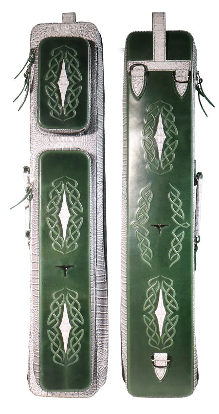 Volturi 4X8 Custom Two-Tone Crocodile Leather Butterfly Soft Cue Case - Green/Dark Green