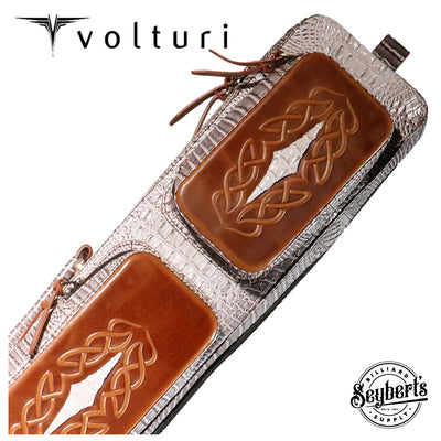 Volturi 4X8 Custom Two-Tone Crocodile Leather Butterfly Soft Cue Case - Gray/Light Brown