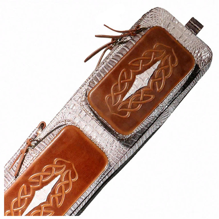 Volturi 4X8 Custom Two-Tone Crocodile Leather Butterfly Soft Cue Case - Gray/Light Brown