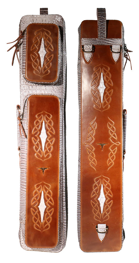 Volturi 4X8 Custom Two-Tone Crocodile Leather Butterfly Soft Cue Case - Gray/Light Brown
