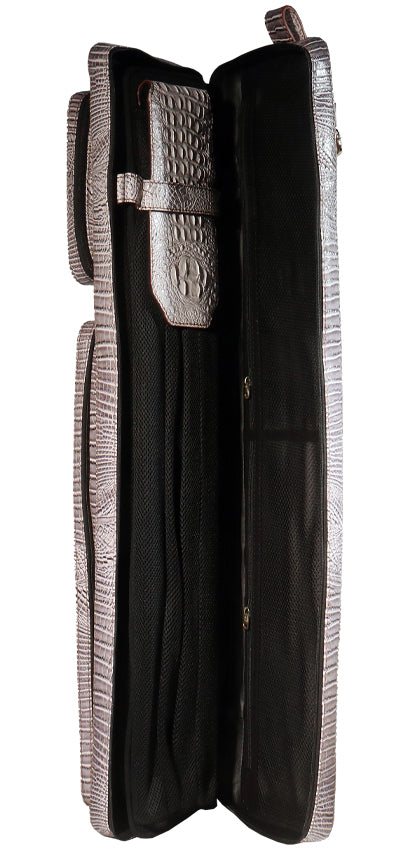 Volturi 4X8 Custom Two-Tone Crocodile Leather Butterfly Soft Cue Case - Gray/Light Brown