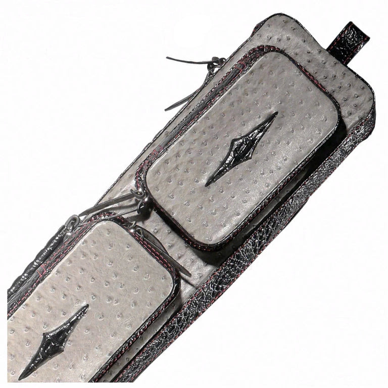 Volturi 4X8 Custom Two-Tone Ostrich Leather Butterfly Soft Cue Case - Black/Gray