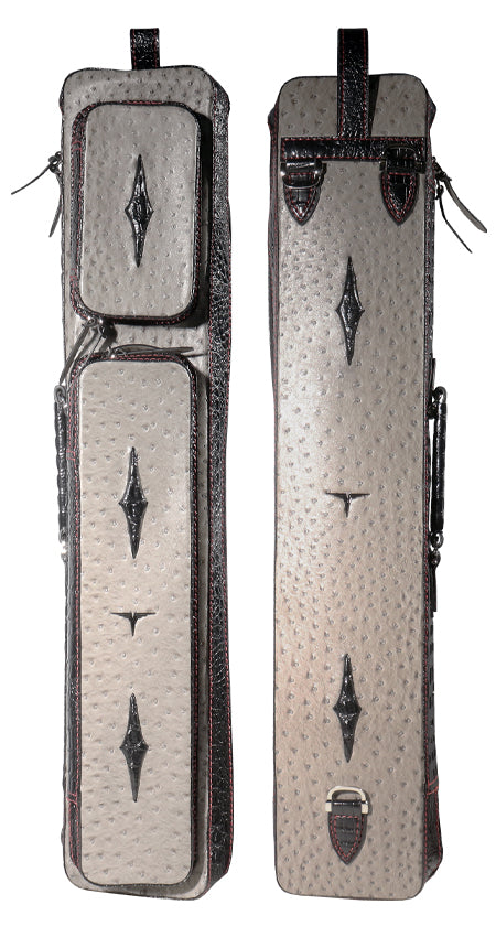 Volturi 4X8 Custom Two-Tone Ostrich Leather Butterfly Soft Cue Case - Black/Gray