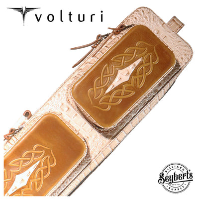 Volturi 4X8 Custom Two-Tone Crocodile Leather Butterfly Soft Cue Case - Tan/Light Brown