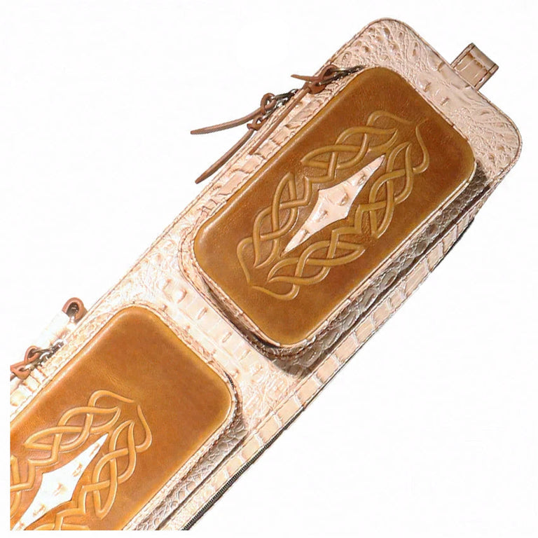 Volturi 4X8 Custom Two-Tone Crocodile Leather Butterfly Soft Cue Case - Tan/Light Brown