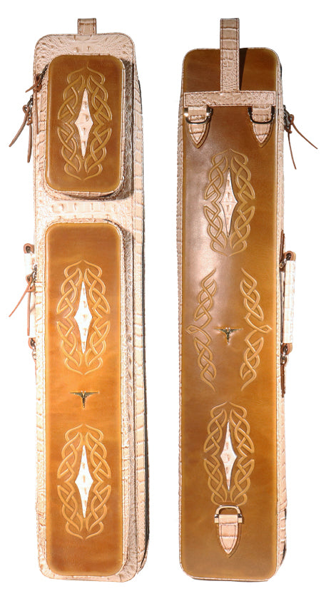 Volturi 4X8 Custom Two-Tone Crocodile Leather Butterfly Soft Cue Case - Tan/Light Brown