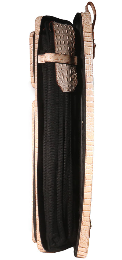 Volturi 4X8 Custom Two-Tone Crocodile Leather Butterfly Soft Cue Case - Tan/Light Brown