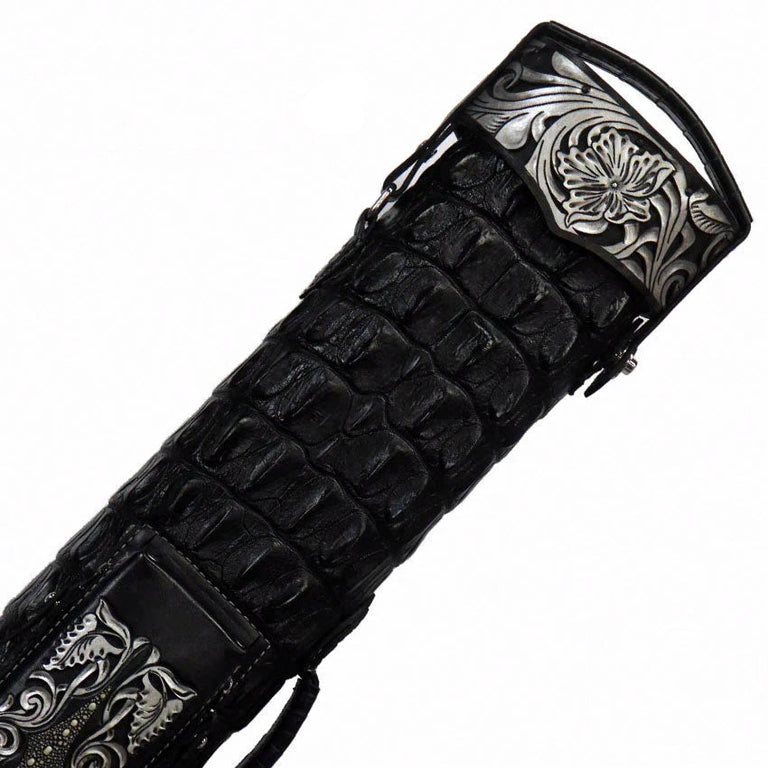 Volturi Custom Hornback Croc Black 4x8 Hard Pool Cue Case - VCBKHC4X8