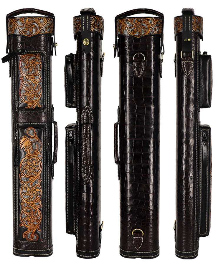 Volturi 4x8 Case - Dark Brown Genuine Crocodile Custom Cue Case