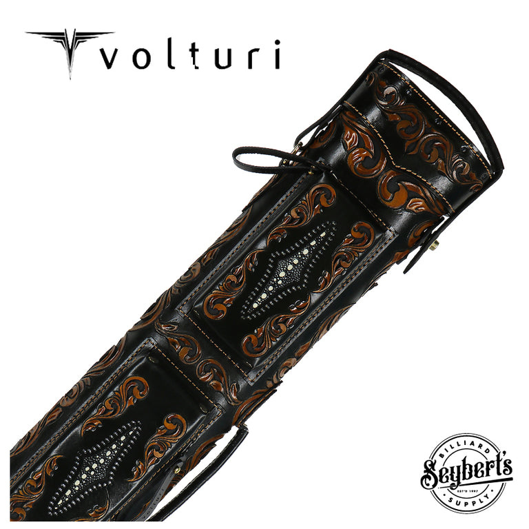Volturi Venice V2 Style Fully Carved Cue Case 4x8 Black/Tan