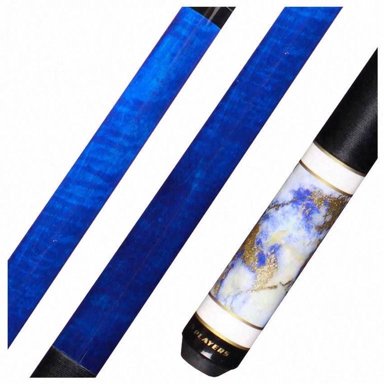 Players Classic Series Royal Blue Birdseye Maple, Stone and Gold Dust Graphic Pool Cue - C947