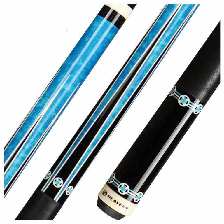 Players Classic Series Blue Stained Maple with White Cross Graphic Pool Cue - C985