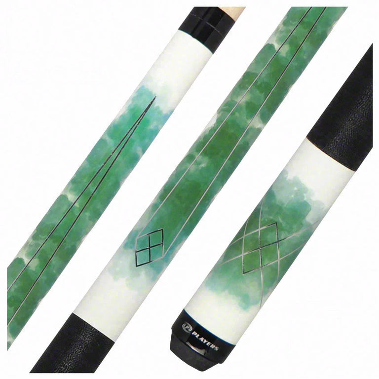 Players Classic Series White with Green Watercolor and Foil Graphic Pool Cue - C989